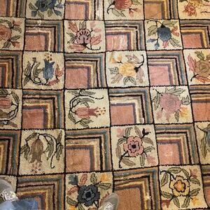 Large Antique Handmade American Folk Hooked Rug 12x9 Early 20th Century Vintage